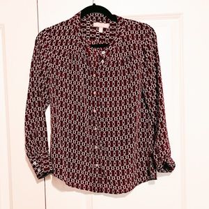 Banana Republic Maroon Chain Print Silk Top